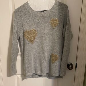 Chelsea & Theodore Gray Sweater with Gold Heart Details